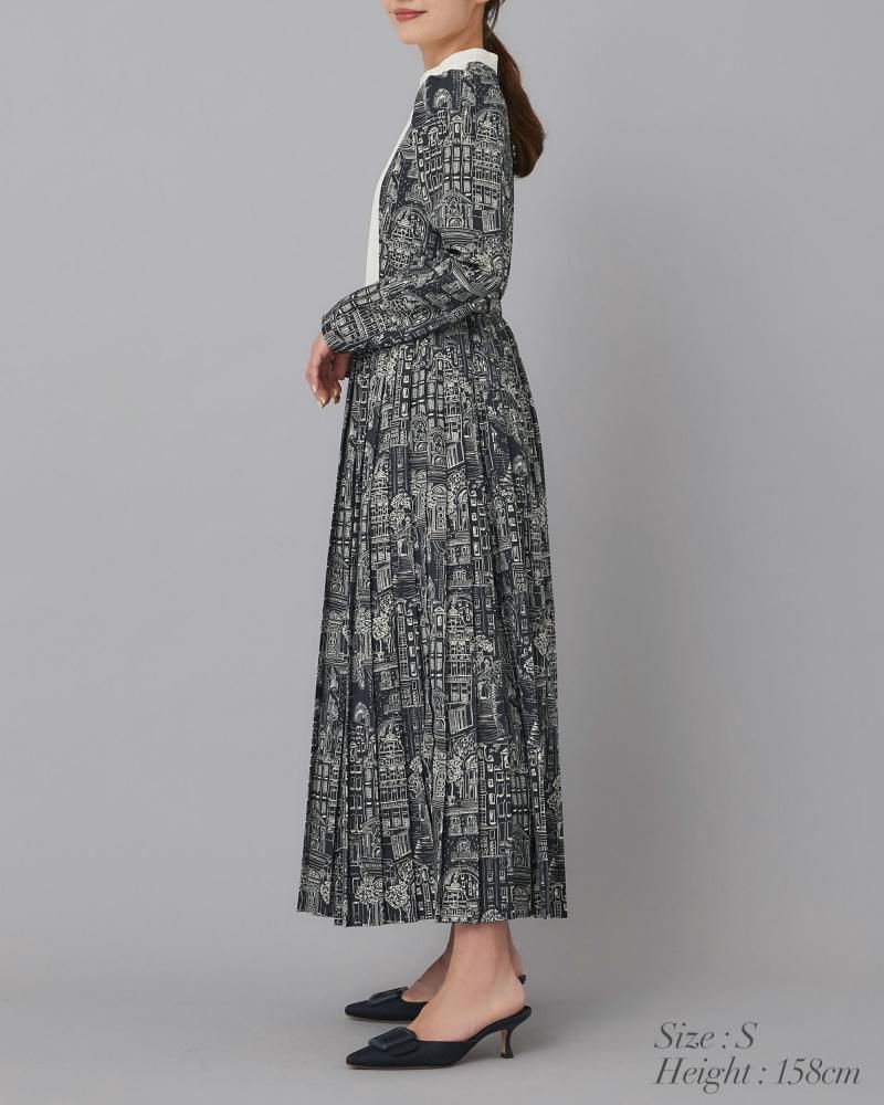 タウンプリントワンピース(ネイビー) - seventen