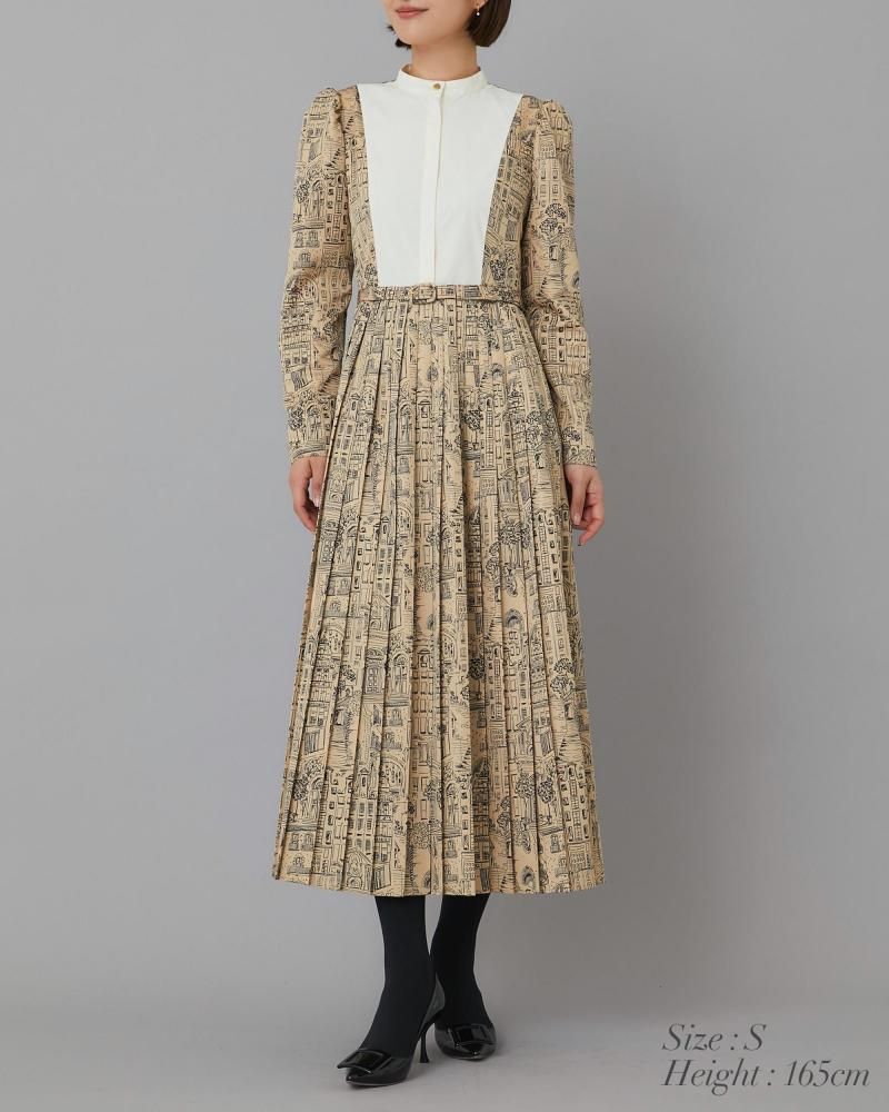 タウンプリントワンピース(ネイビー) - seventen