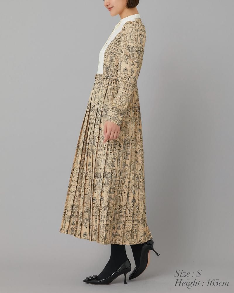 タウンプリントワンピース(ネイビー) - seventen