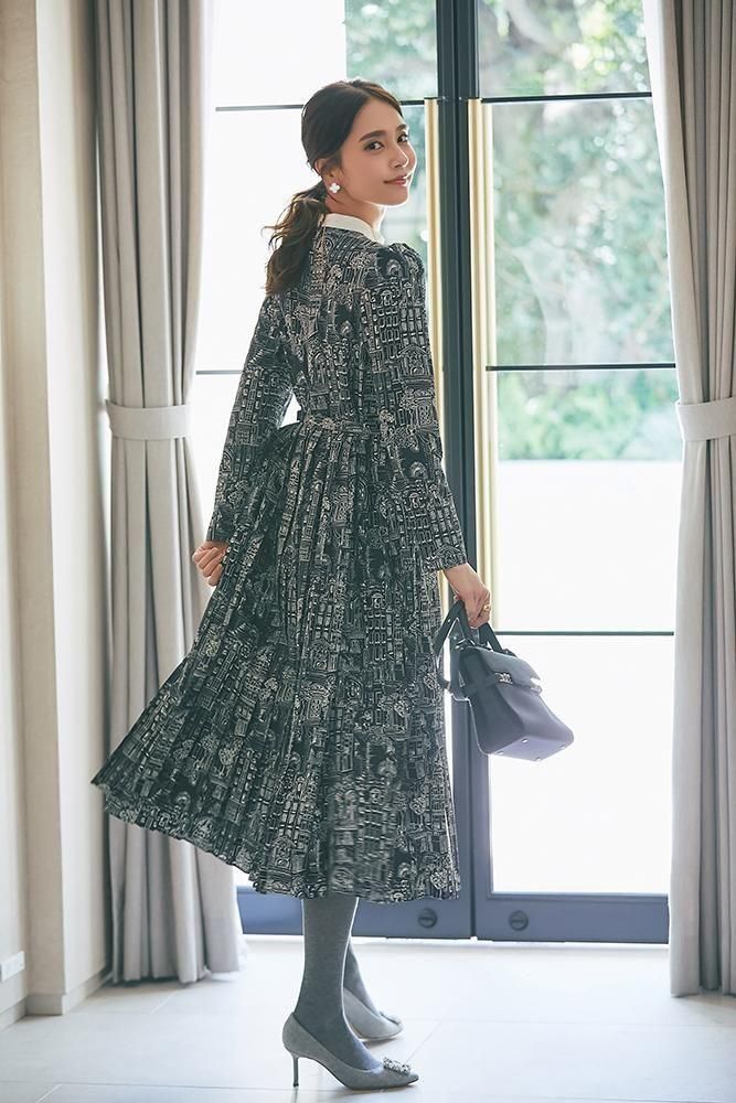 タウンプリントワンピース(ネイビー) - seventen