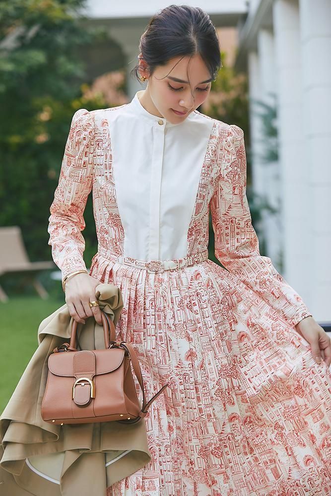 タウンプリントワンピース(オレンジ) - seventen