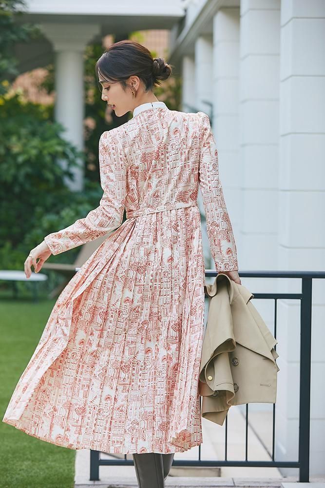 タウンプリントワンピース(オレンジ) - seventen