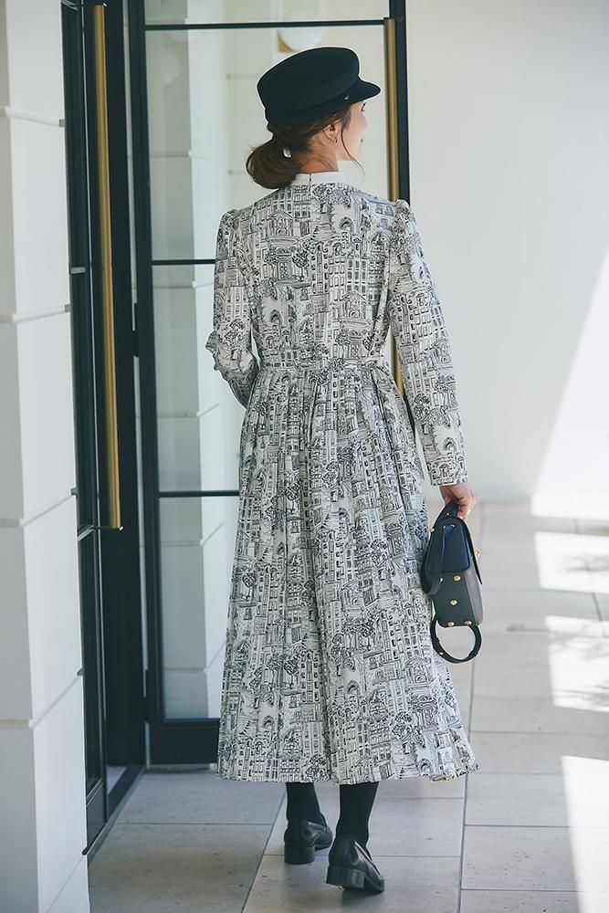 s*n様 セブンテン seventen タウンプリントワンピース　Sサイズ　オフ タウンプリントワンピース(オフホワイト) - seventen