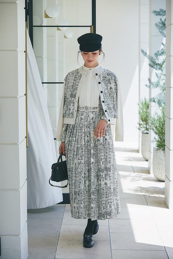 seventen シャーリングプリントワンピース(オフホワイト) シャーリングプリントワンピース(オフホワイト) - seventen