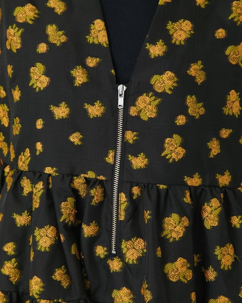 Vネックジャガードワンピース(ブラック×イエロー) - seventen