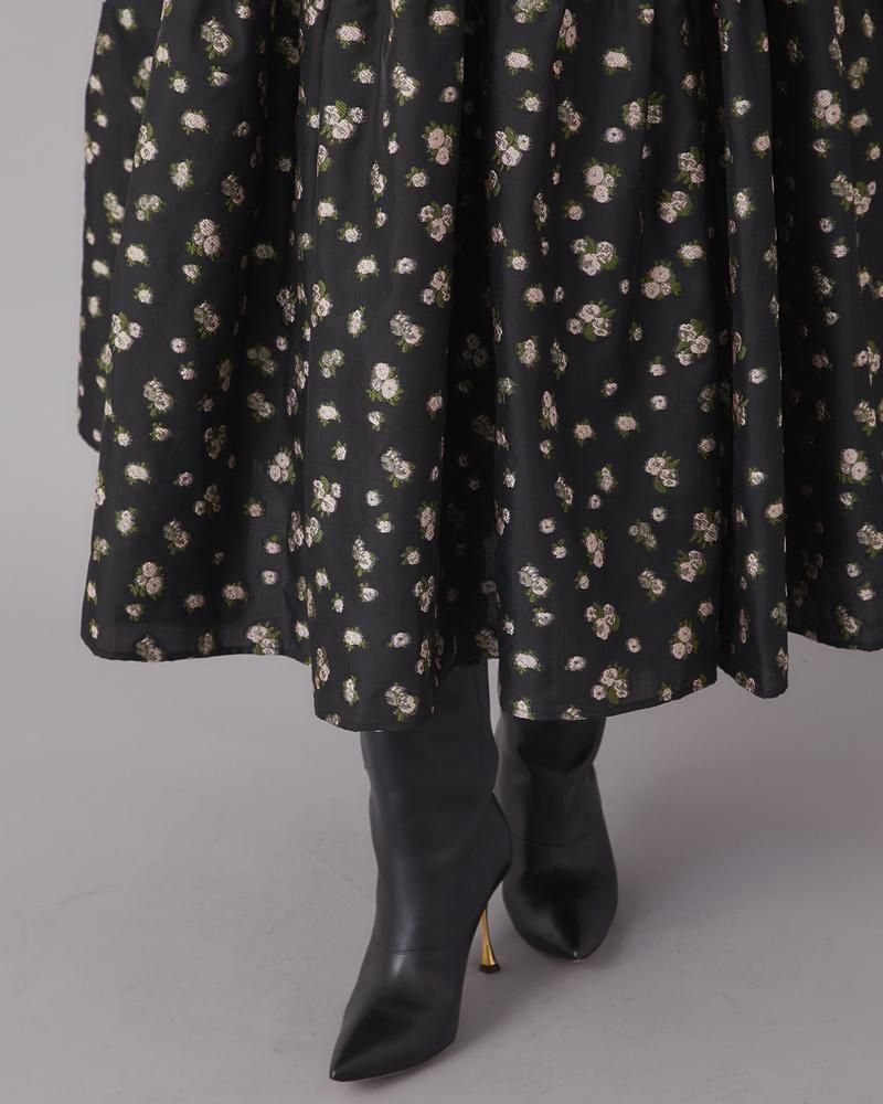 Vネックジャガードワンピース(ブラック×ピンク) - seventen