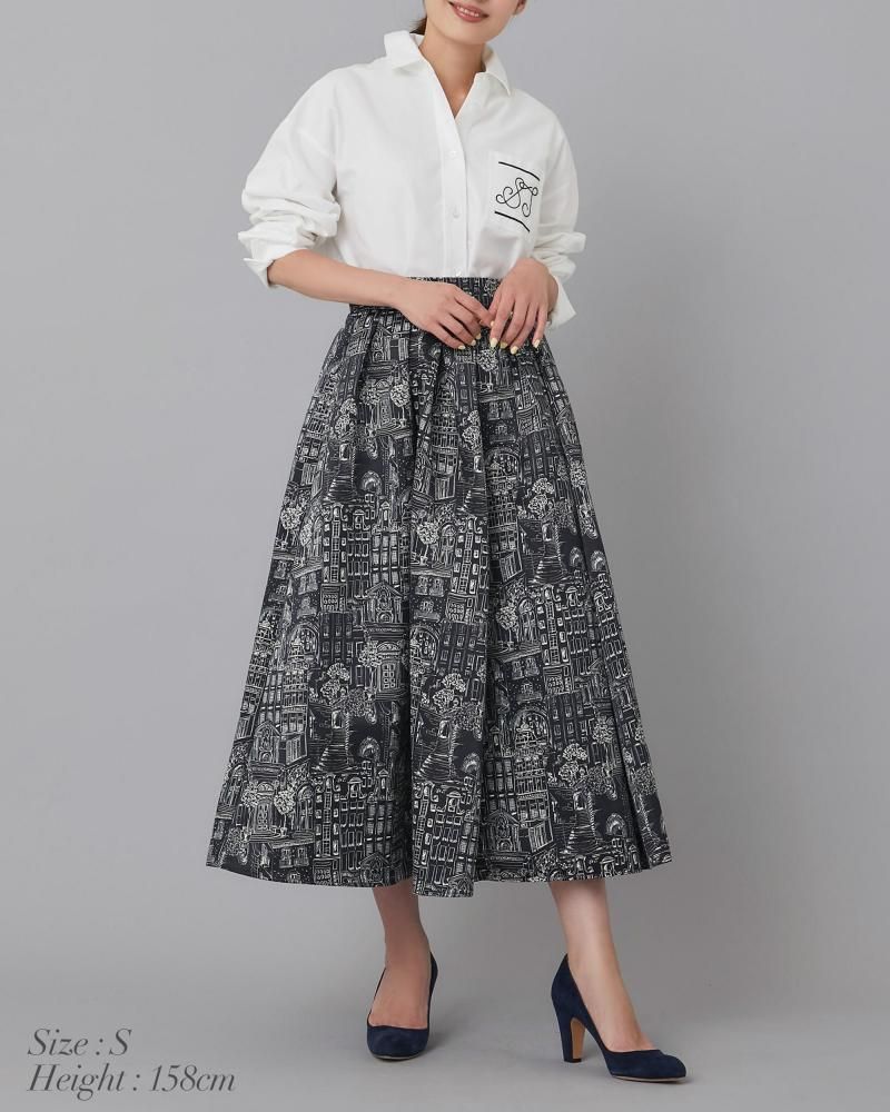 STステッチ刺繍シャツ(ホワイト×ブラック) - seventen