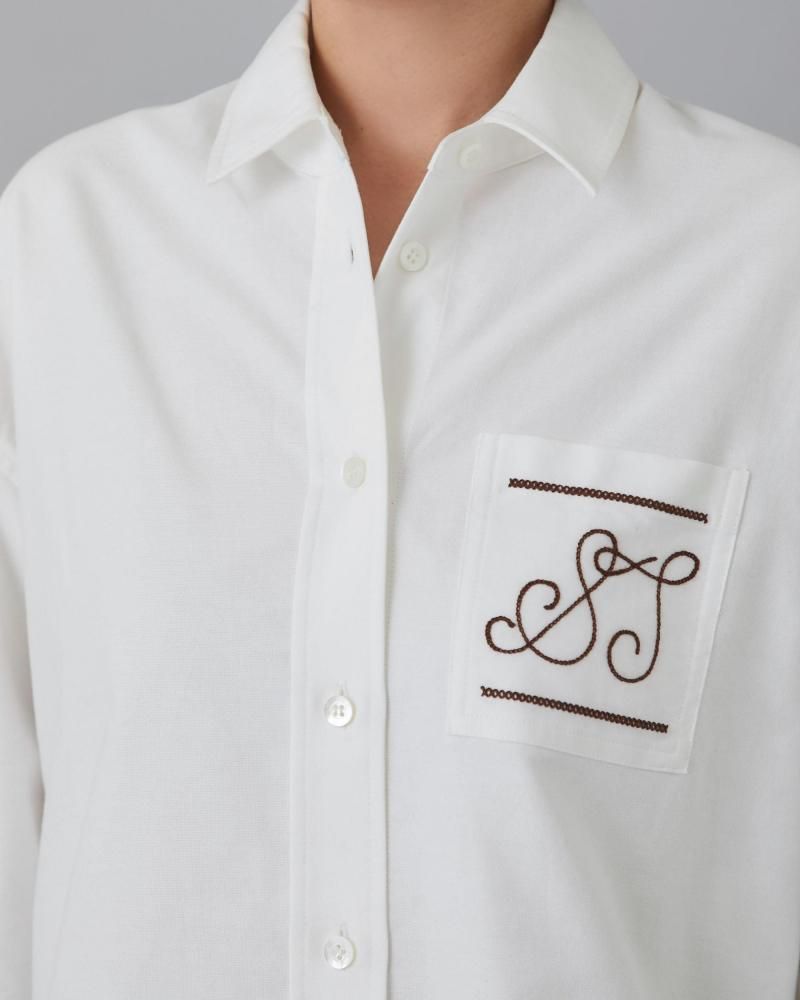 BEAUTYSMOOTH ホワイト 七分袖シャツ SVT刺繍オックスシャツ(ホワイト) - seventen