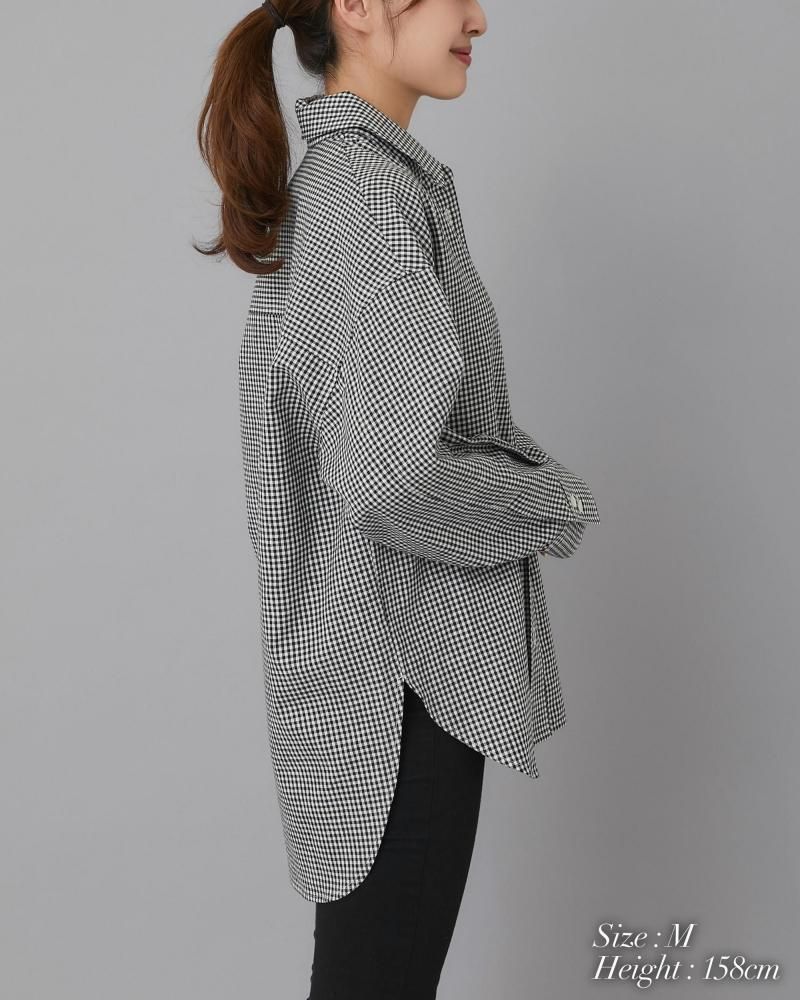 STステッチ刺繍シャツ(ギンガム) - seventen