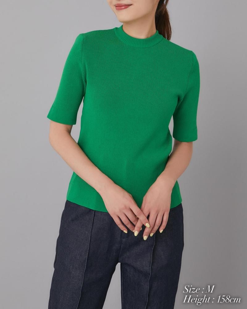 オリーブグリーン フルジップニット ベーシックショートスリーブニット(グリーン) - seventen