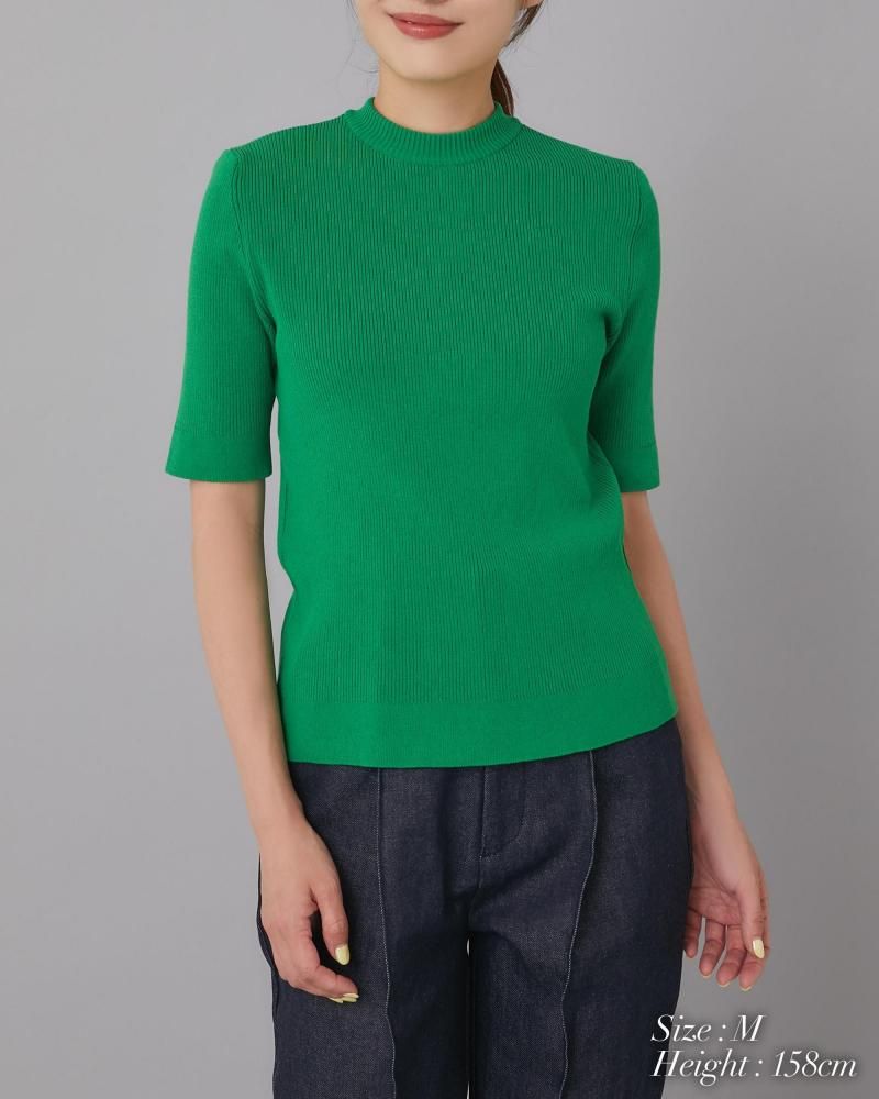 STONE  オリーブグリーン ニット ベーシックショートスリーブニット(グリーン) - seventen