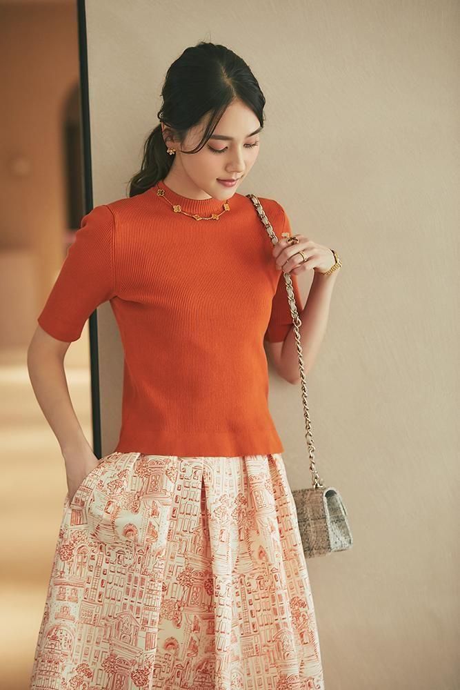 ベーシックショートスリーブニット(テラコッタ) - seventen