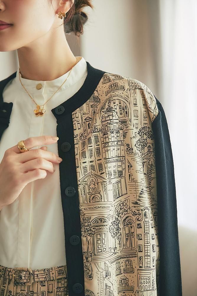 タウンプリントカーディガン(ベージュ) - seventen