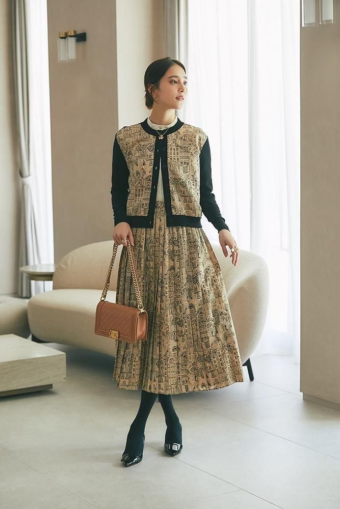 タウンプリントカーディガン(ベージュ) - seventen