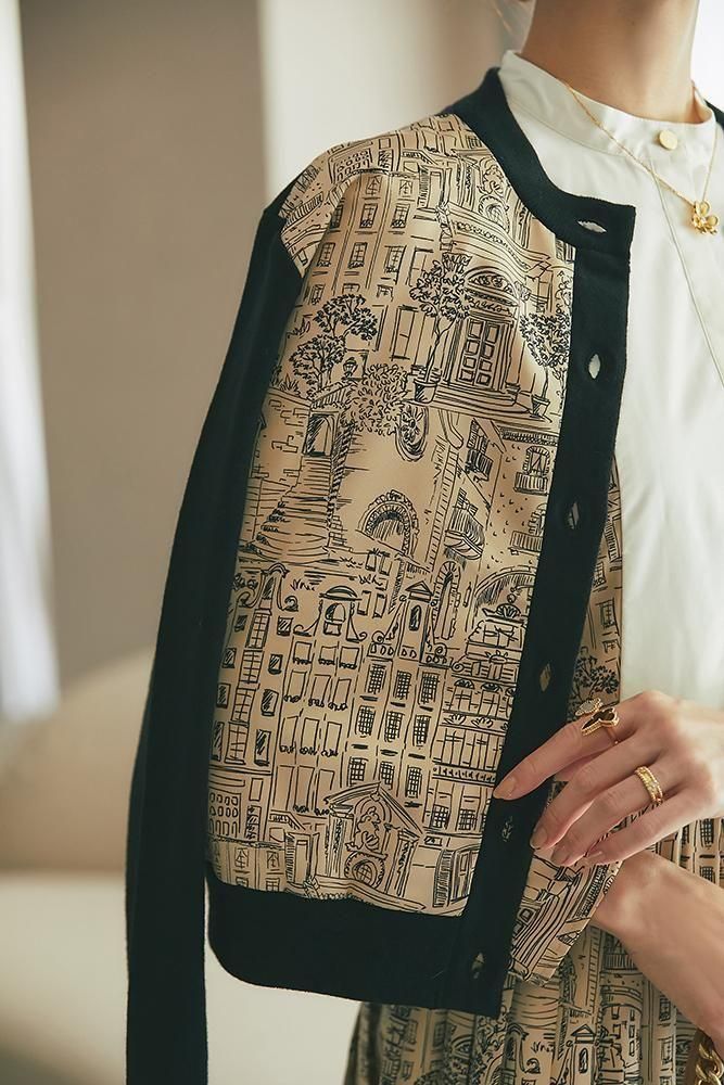 20％off】タウンプリントカーディガン(ベージュ) - seventen