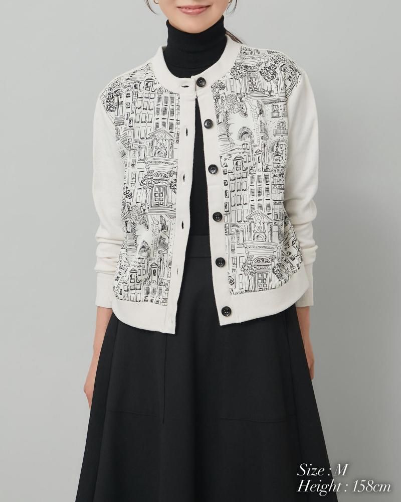 タウンプリントカーディガン(オフホワイト) - seventen