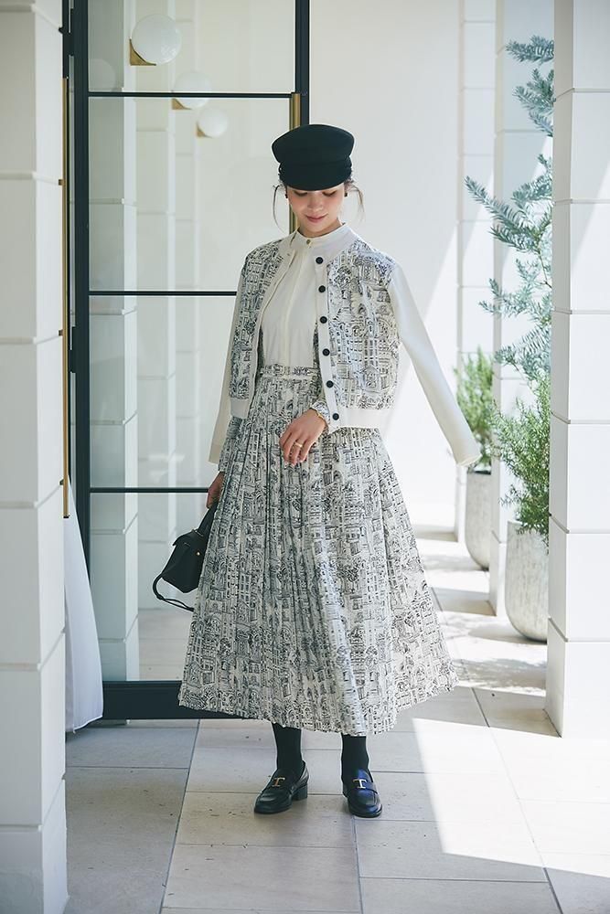 タウンプリントカーディガン(オフホワイト) - seventen