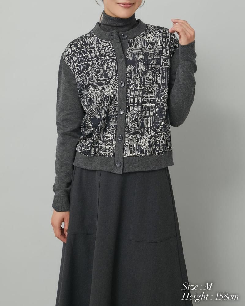 タウンプリントカーディガン(ネイビー) - seventen