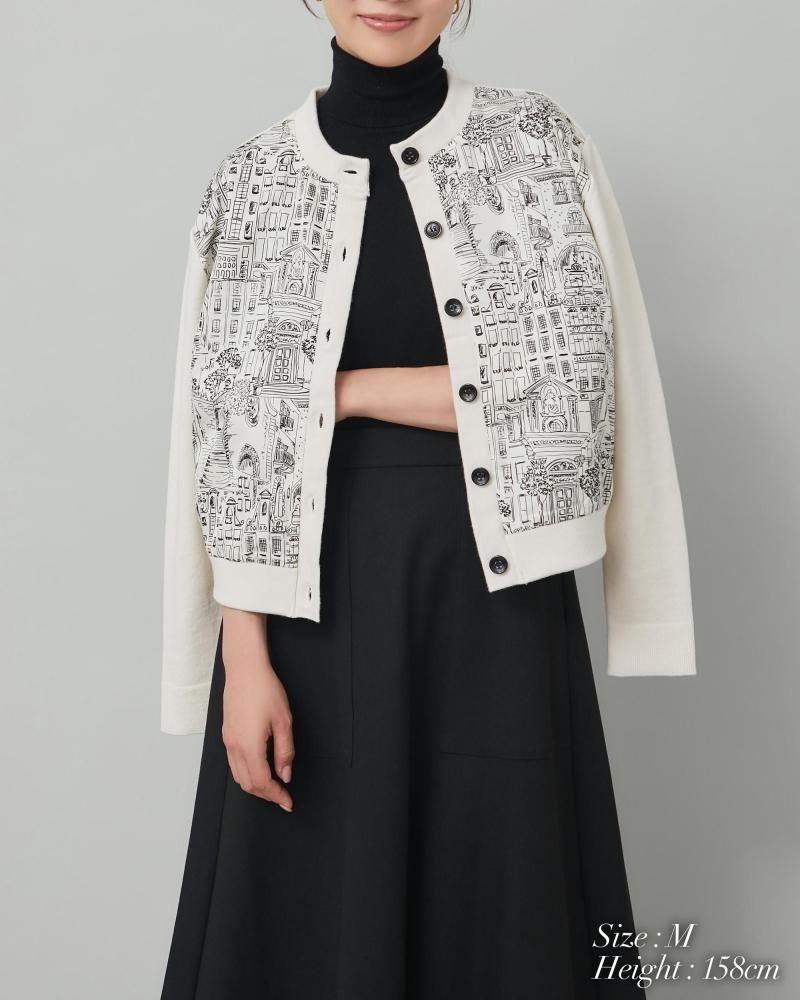 セブンテン　タウン柄アプリコットカーディガン М セブンテン タウン柄アプリコットカーディガン М タウンプリント