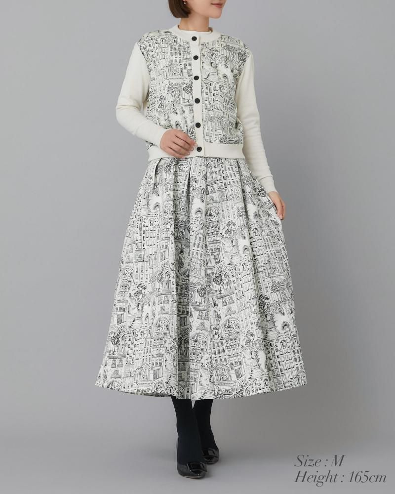 タウンプリントカーディガン(オレンジ) - seventen