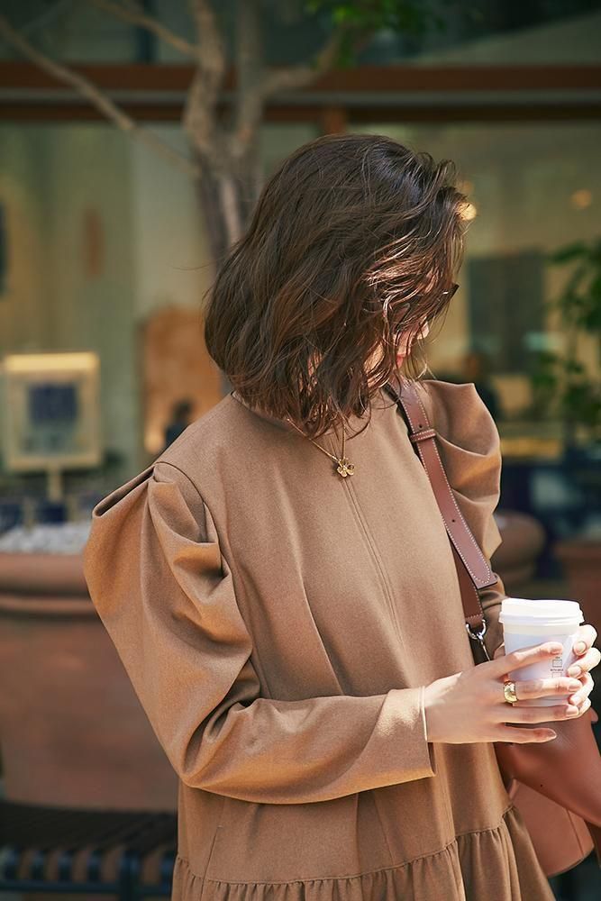 ウールライクティアードワンピース(キャメル) - seventen