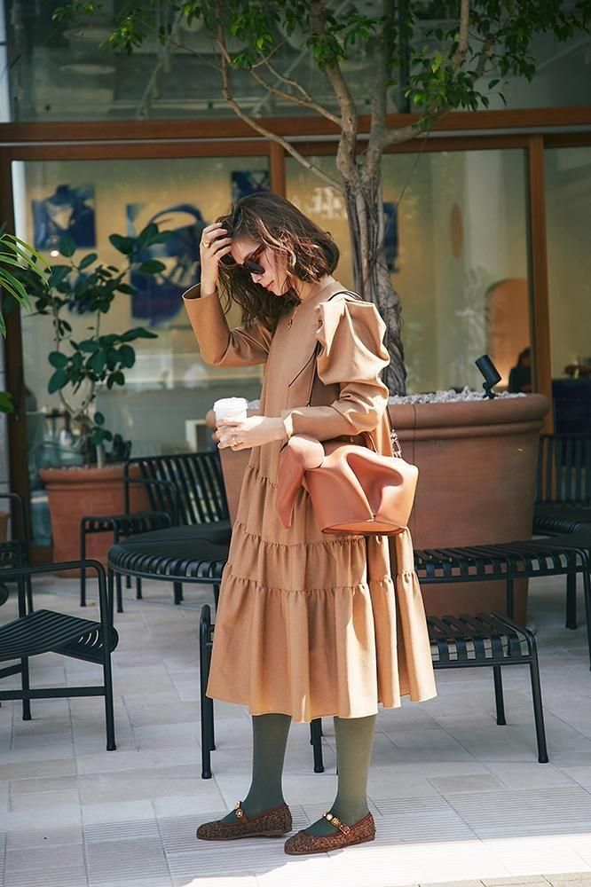 ウールライクティアードワンピース(キャメル) - seventen