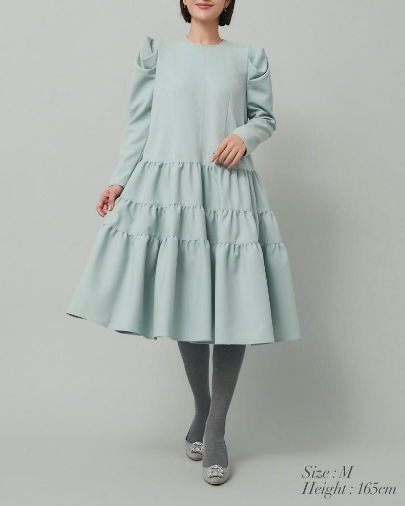 ウールライクティアードワンピース(キャメル) - seventen