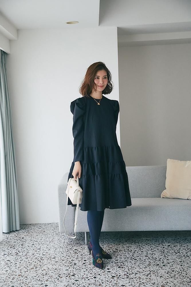 イノセントワールドブルーグリーン×生成　丸襟　ヨークティアードワンピース イノセントワールドブルーグリーン×生成 丸襟 ヨークティアード