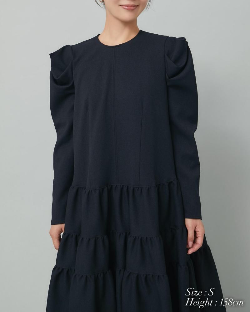 ウールライクティアードワンピース(ネイビー) - seventen