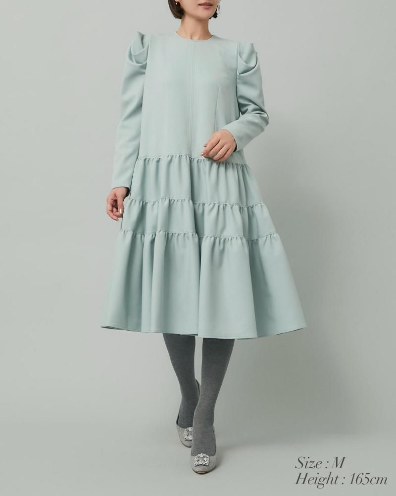 ウールライクティアードワンピース(ネイビー) - seventen