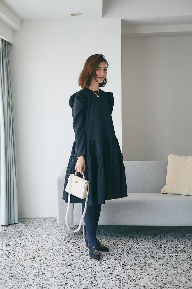 ウールライクティアードワンピース(ネイビー) - seventen