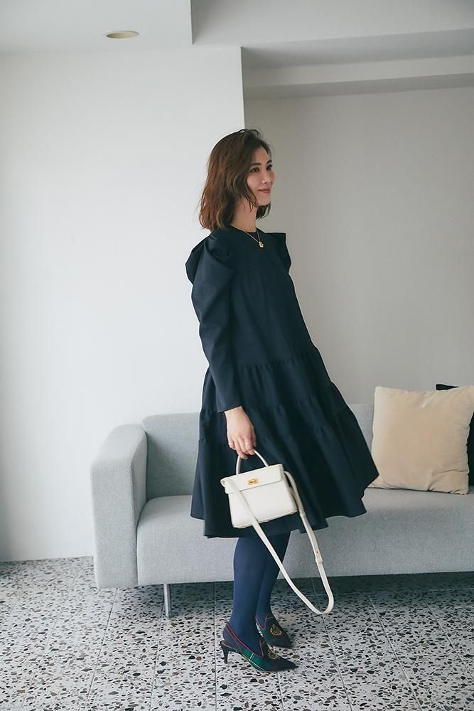 ウールライクティアードワンピース(ネイビー) - seventen