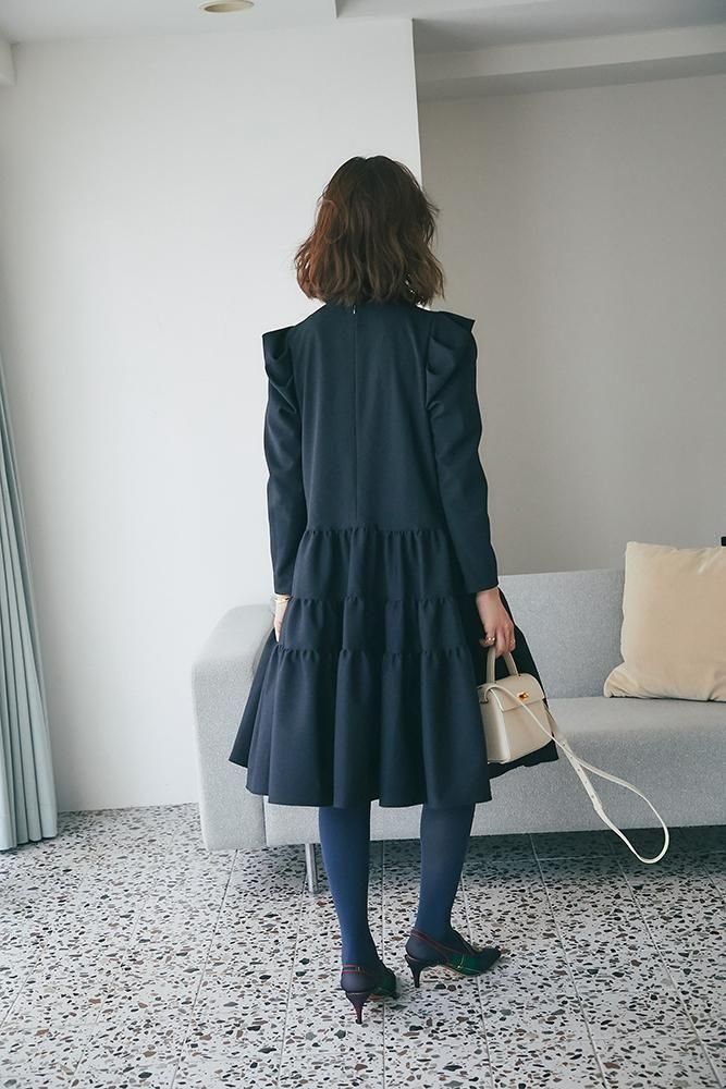 ウールライクティアードワンピース(ネイビー) - seventen
