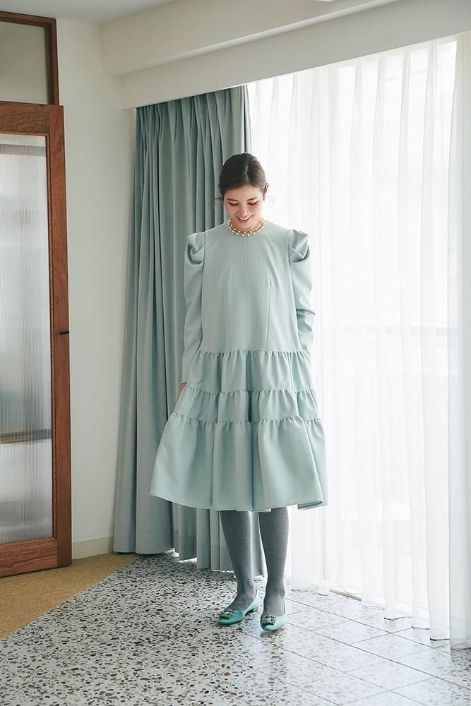 ウールライクティアードワンピース(ミントグリーン) - seventen