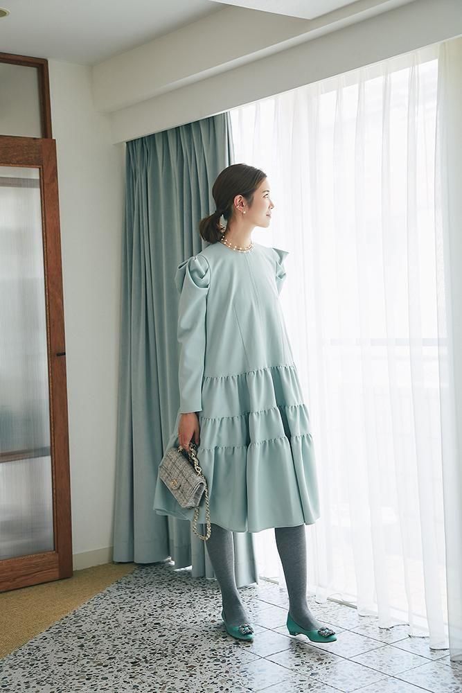 ウールライクティアードワンピース(ミントグリーン) - seventen