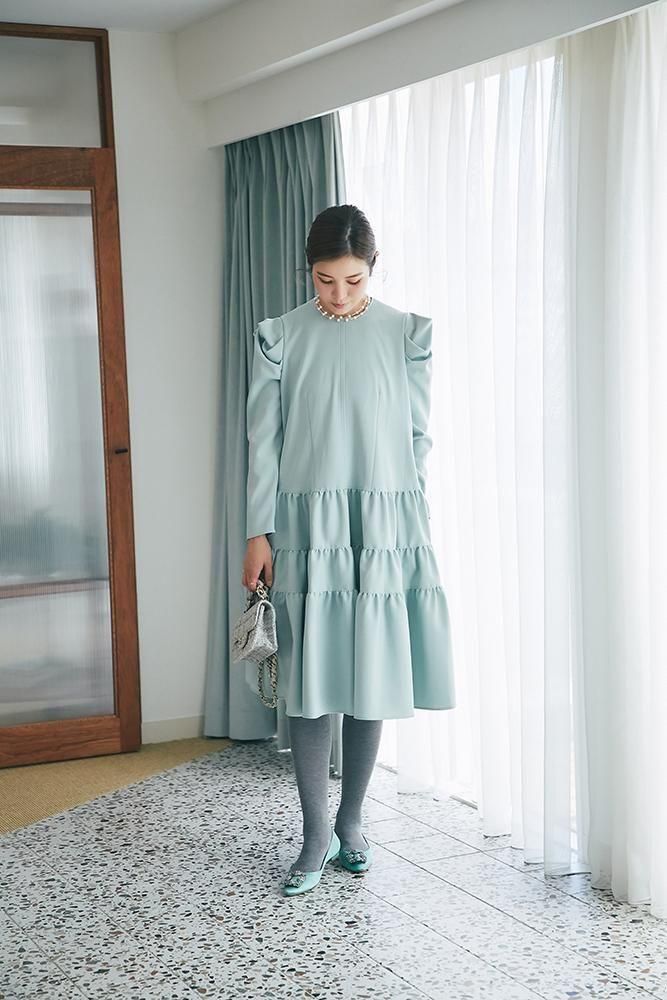 ウールライクティアードワンピース(ミントグリーン) - seventen