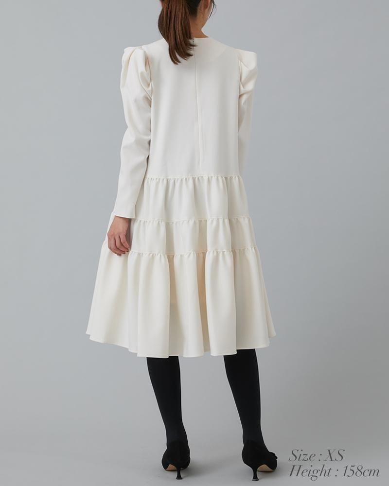 【24AW 完売品】セブンテン ウールライクティアードワンピース オフホワイト ウールライクティアードワンピース(オフホワイト) - seventen