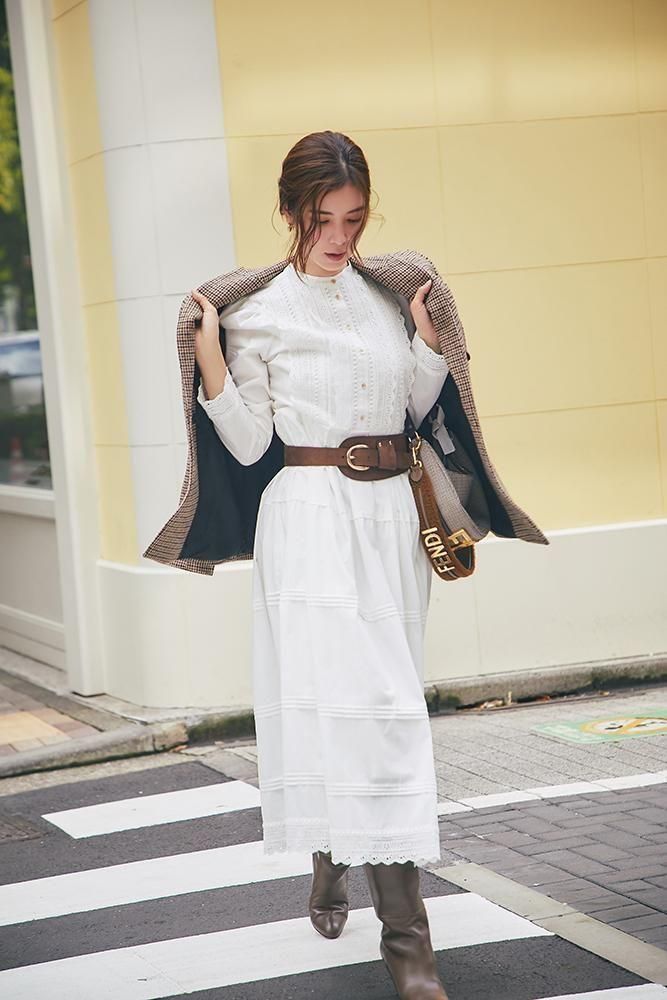 ピンタックレースワンピース(ホワイト) - seventen