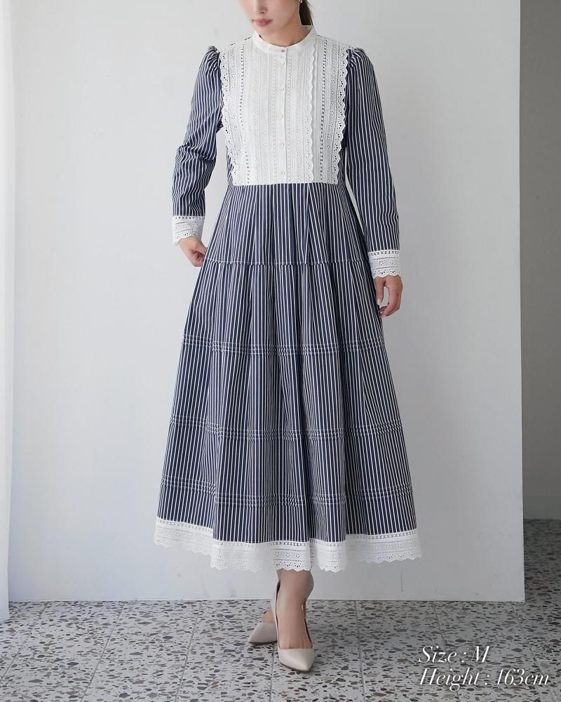 ピンタックレースワンピース(ホワイト) - seventen