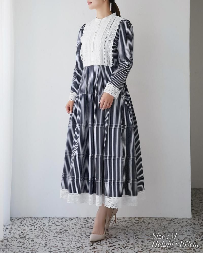 ピンタックレースワンピース(ホワイト) - seventen