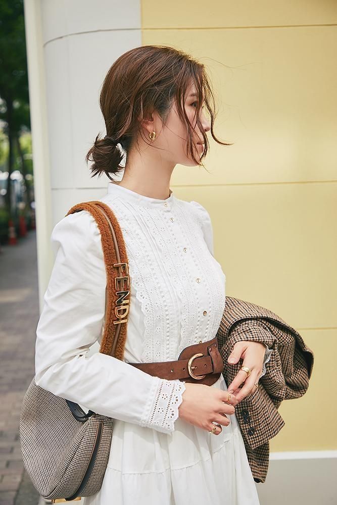 ピンタックレースワンピース(ホワイト) - seventen