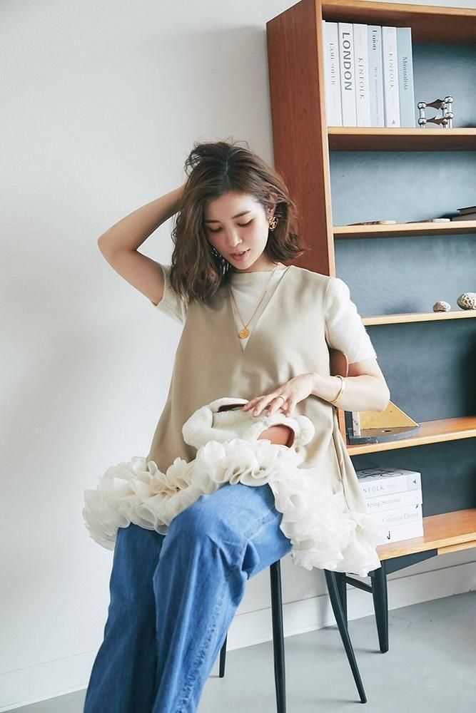 フリルトリムトップス(ベージュ) - seventen