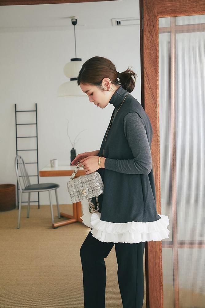 フリルトリムトップス(グレー) - seventen