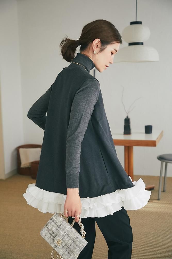 フリルトリムトップス(グレー) - seventen