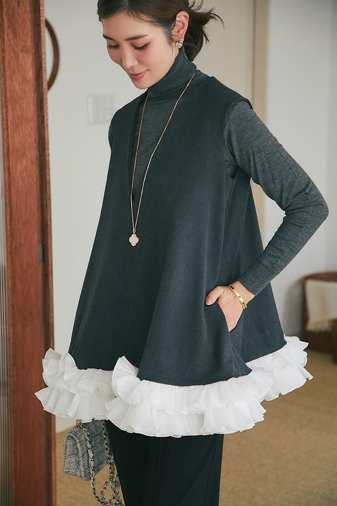 セブンテン　seventen by mihokawahitoフリルトリムトップス フリルトリムトップス(グレー) - seventen