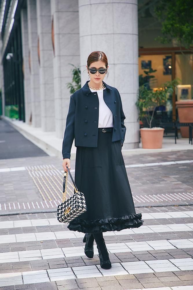 フリルトリムスカート(ブラック×ブラック) - seventen