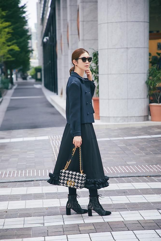 フリルトリムスカート(ブラック×ブラック) - seventen