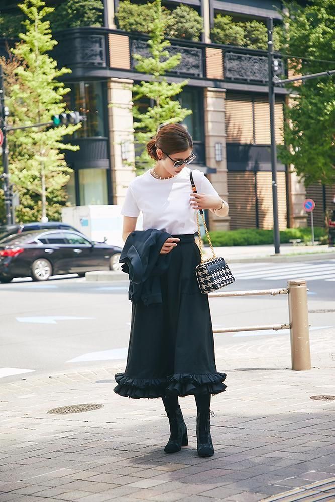 フリルトリムスカート(ブラック×ブラック) - seventen