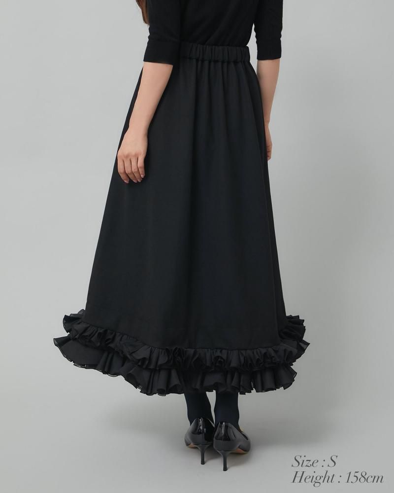 フリルトリムスカート(ブラック×オフホワイト) - seventen