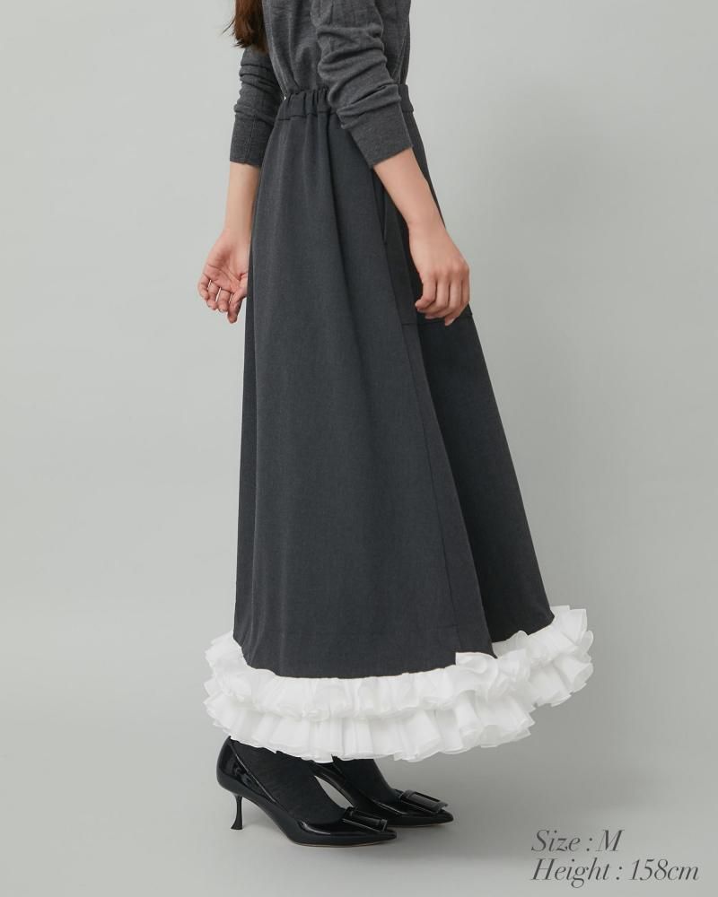 フリルトリムスカート(ブラック×オフホワイト) - seventen